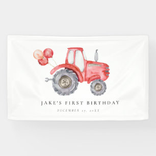 Charming Red Tractor Birthday Banner