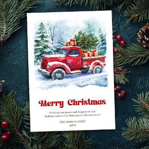 Charming red truck christmas scene rustic card 