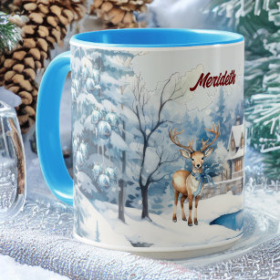 Charming Reindeer in Winter Wonderland with Name Mug