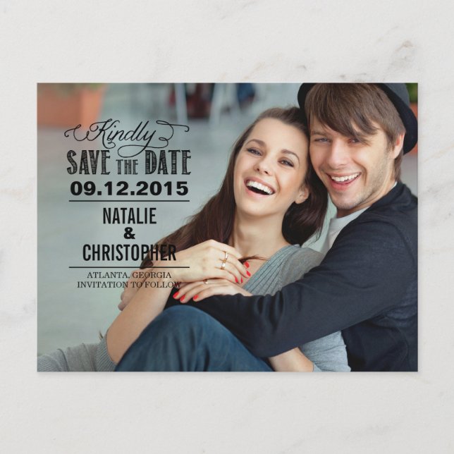 Charming Request Wedding Save The Date - Black Announcement Postcard (Front)