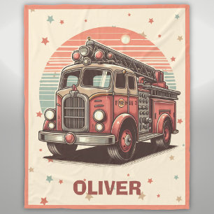 Charming Retro Vintage Fire Truck at Sunset Fleece Blanket