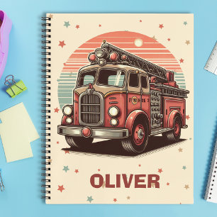 Charming Retro Vintage Fire Truck at Sunset Notebook