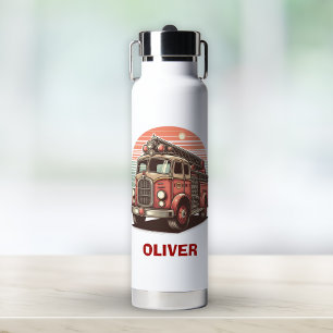 Charming Retro Vintage Fire Truck at Sunset Water Bottle