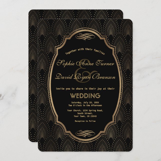 Charming Roaring 20s Great Gatsby Art Deco Wedding Invitation (Front/Back)