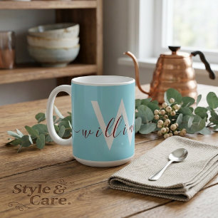 Charming Robin Egg Blue Mug with Custom Name