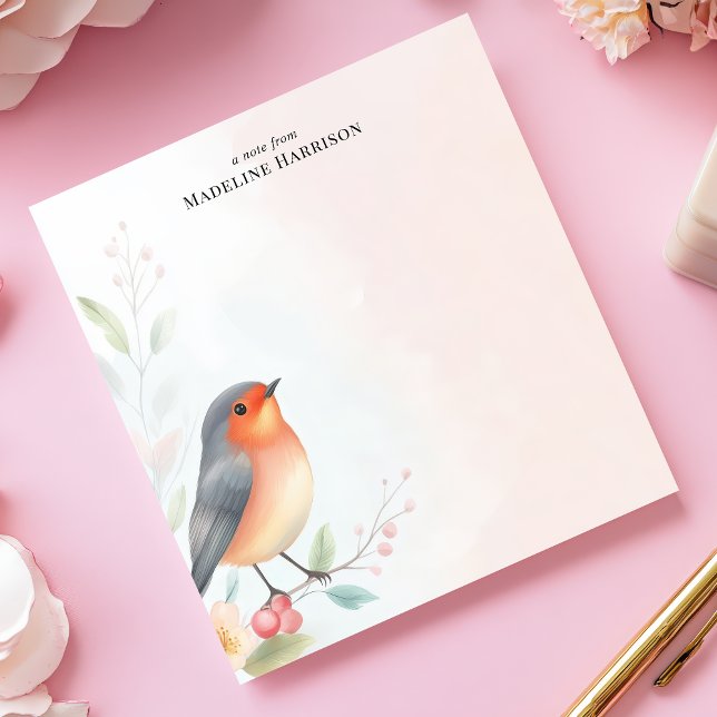 Charming Robin Redbreast Bird Personalised Name Notepad (Creator Uploaded)