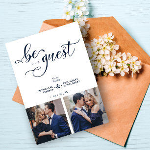 Charming Romantic Script Navy Blue  2 Multi Photo Invitation