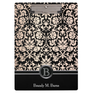 Charming Rose Floral Damask Monogram Clipboard