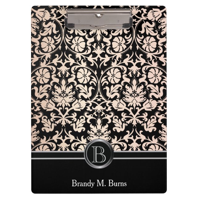 Charming Rose Floral Damask Monogram Clipboard (Front)