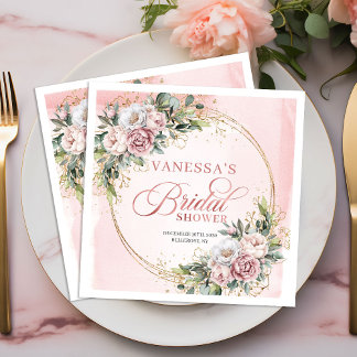 Charming rose gold dusty pink floral bridal shower napkin
