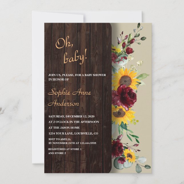 Charming Royal Burgundy Sunflower Bridal Tea Party Invitation (Front)