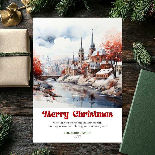 Charming rustic Christmas scene minimalist   Holiday Card (Charming rustic Christmas scene minimalist Holiday Card)