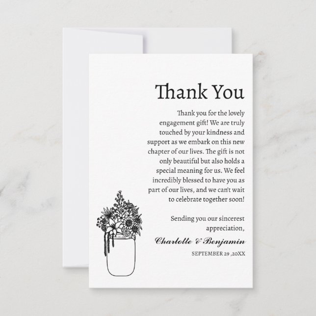 Charming Rustic Minimalist Engagement Gift Thank You Card (Front)