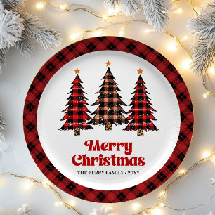 Charming Rustic Plaid Tree Christmas Paper Plates