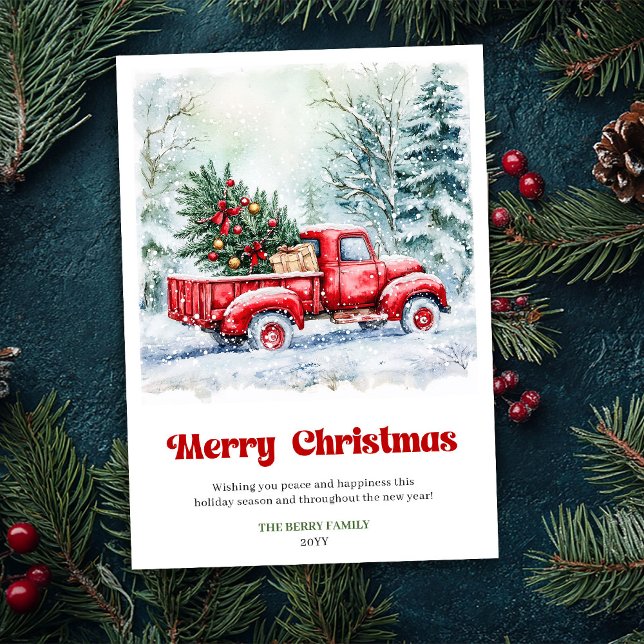 Charming Rustic Red Truck Christmas Scene Holiday  (Charming Rustic Red Truck Christmas Scene Holiday Card)