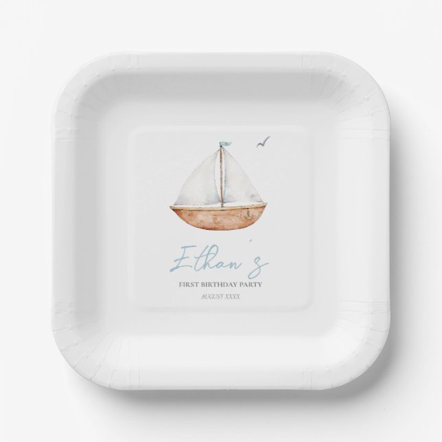 Charming Rustic Sailboat Birthday  Paper Plate (Front)