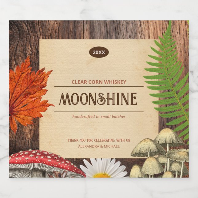 Charming Rustic Woodland Nature Inspired Moonshine Liquor Bottle Label (Single Label)