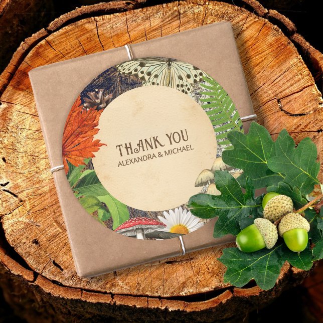 Charming Rustic Woodland Nature Inspired Thank You Classic Round Sticker (Creator Uploaded)
