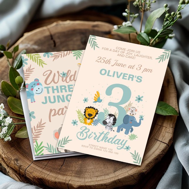 Charming Safari Blue Pastel Third Birthday Invitation (Creator Uploaded)