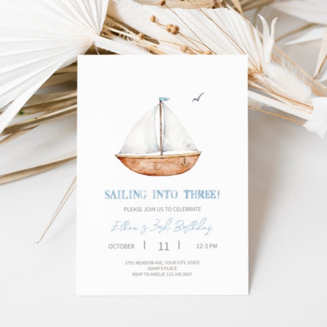 Charming Sailboat 3rd Birthday Party Invitation (Creator Uploaded)