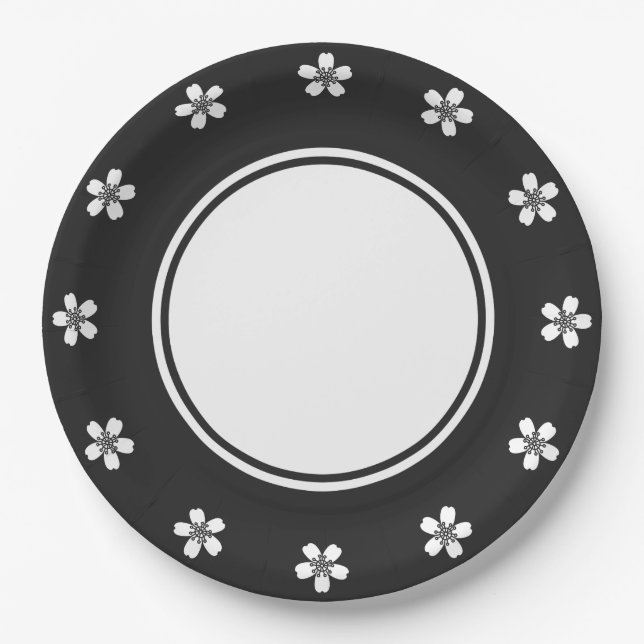 Charming Sakura in Black Paper Plate (Front)