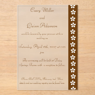 Charming Sakura in Chocolate Acrylic Wedding Invitations