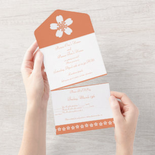 Charming Sakura in Coral All In One Invitation