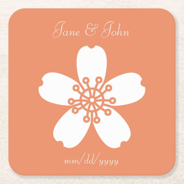 Charming Sakura in Coral Paper Coaster (Front)