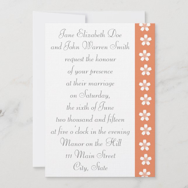 Charming Sakura in Coral Wedding Invitation (Front)