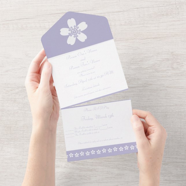 Charming Sakura in Lavender All In One Invitation (Tearaway)