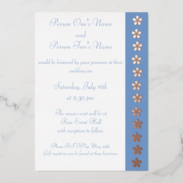 Charming Sakura in Periwinkle Foil Invitation (Front)