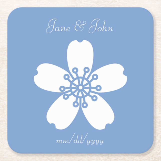 Charming Sakura in Periwinkle Paper Coaster (Front)