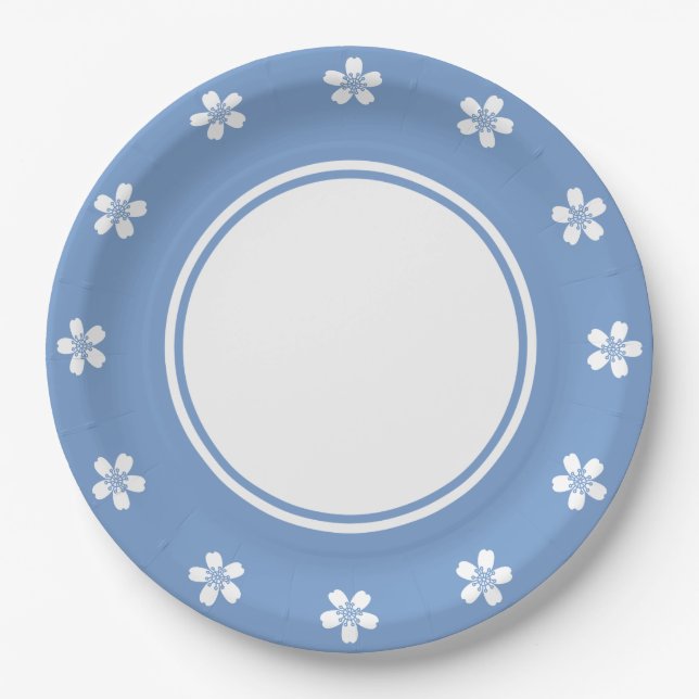 Charming Sakura in Periwinkle Paper Plate (Front)