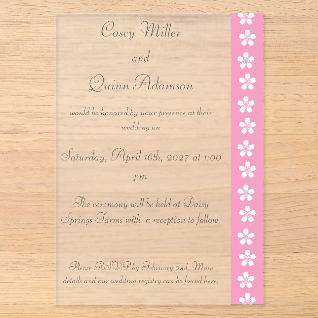 Charming Sakura in Petal Pink Acrylic Wedding  Invitations (Front)