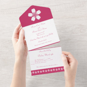 Charming Sakura in Raspberry All In One Invitation