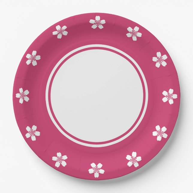 Charming Sakura in Raspberry Paper Plate (Front)