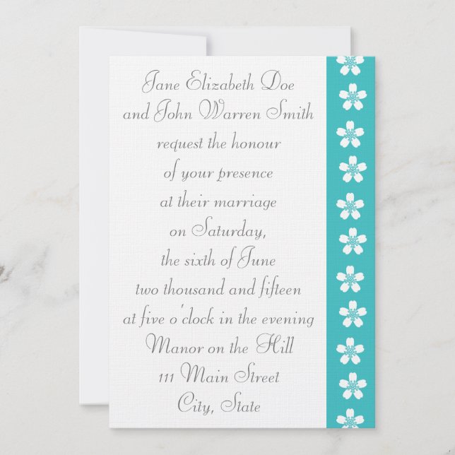 Charming Sakura in Turquoise Wedding Invitation (Front)