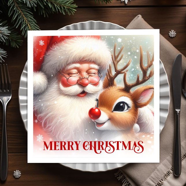 Charming Santa Rudolph Holiday Dinner Napkins (Charming Santa Rudolph Holiday Dinner Napkins)
