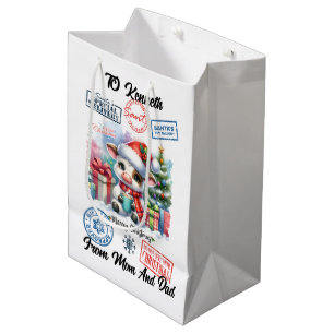Charming Santa Sack With Festive cow Medium Gift Bag
