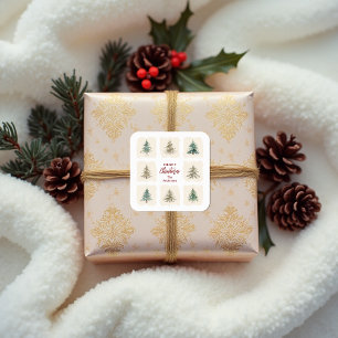 Charming Scandinavian Nordic Style Christmas Trees Square Sticker