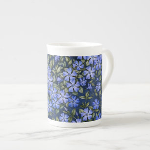 Charming Scattered Periwinkle Flowers Deep Blue Bone China Mug