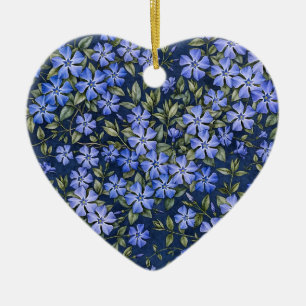 Charming Scattered Periwinkle Flowers Deep Blue Ceramic Tree Decoration