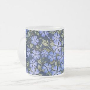 Charming Scattered Periwinkle Flowers Deep Blue Frosted Glass Coffee Mug