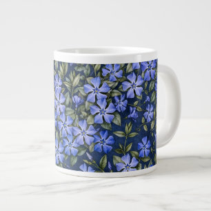 Charming Scattered Periwinkle Flowers Deep Blue Large Coffee Mug
