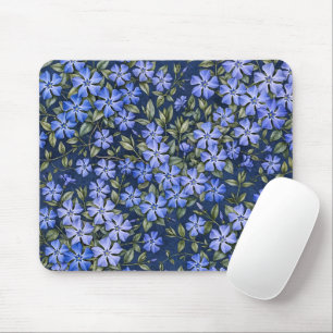 Charming Scattered Periwinkle Flowers Deep Blue Mouse Mat