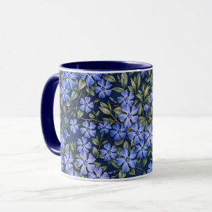 Charming Scattered Periwinkle Flowers Deep Blue Mug