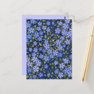 Charming Scattered Periwinkle Flowers Deep Blue Postcard