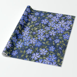 Charming Scattered Periwinkle Flowers Deep Blue Wrapping Paper