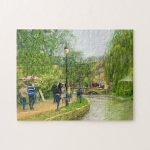 Charming Scenic River Walk Small Village Jigsaw Puzzle