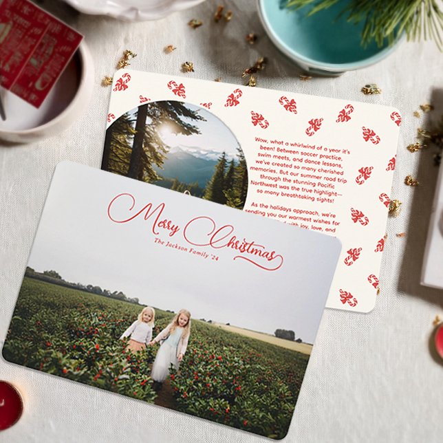 Charming Script Christmas Holiday Two Photo Card (Creator Uploaded)